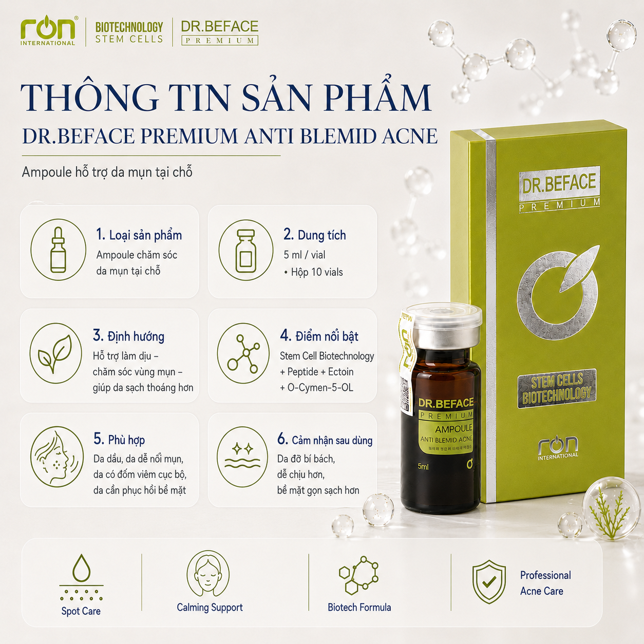 DR.BEFACE ANTI BLEMID ACNE 5ML – TINH CHẤT CHĂM SÓC DA DẦU, DA DỄ NỔI MỤN – 5ml/lọ